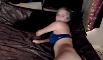 Busty blue-haired girlfriend rides her man in an intense homemade session