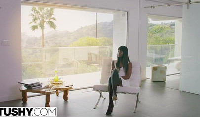 Gorgeous ebony beauty learns the art of anal pleasure in doggystyle with her tantalizing stockings on.