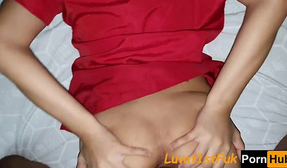 Amateur Asian girl receives a POV interracial creampie