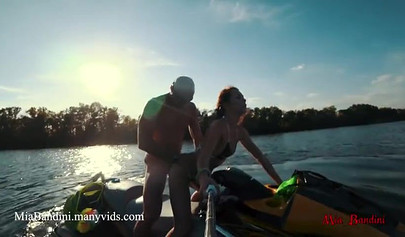Petite teen rides hard in public on a jet ski